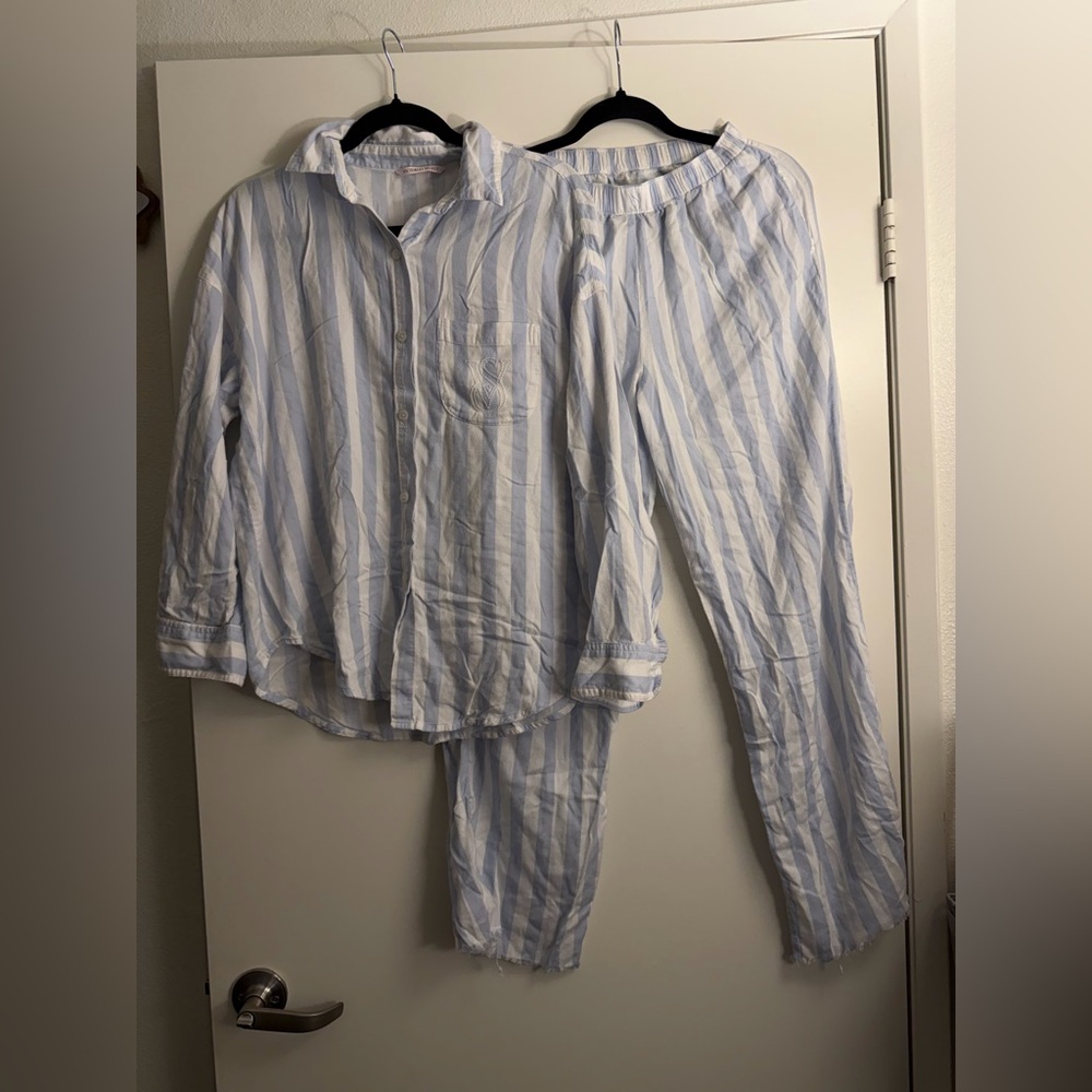 Victoria's Secret Light Blue and White Striped Pajama Set